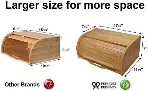 Large bread box bread basket wooden box storage boxes kitchen counter organizer, roll top breadbox. bread boxes for kitchen countertop. Bamboo wooden boxes. (Natural)