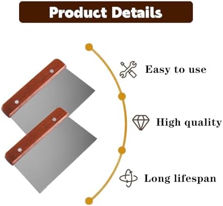 Bench Scraper Stainless Steel Dough Scraper 2 Pcs Wood Handle