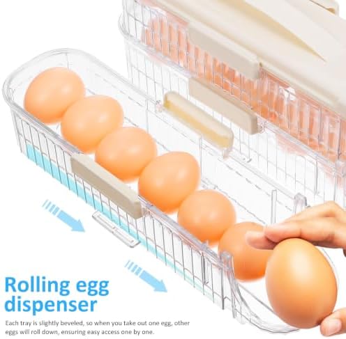 Rotating Egg Dispenser PET Tray, Three Layer Fridge Organizer Bin