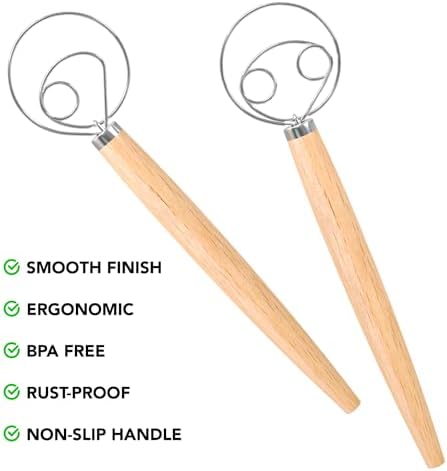 O'Creme Danish Dough Whisk Set of 2 Stainless Steel Wood Handle