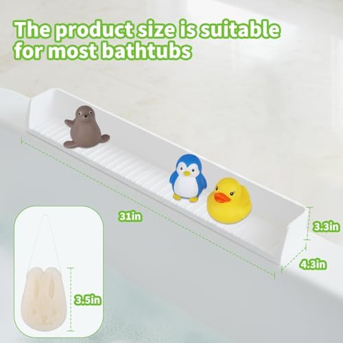 Bathtub Splash Guard for Tub Kids, 31 Inch White Bath Play Shelf