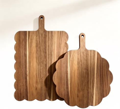 Acacia Wood Scalloped Cutting Boards Set of 2 - Decorative Wooden