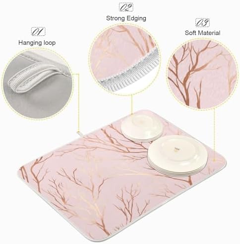 OTVEE Bare Branch Art Dish Drying Mat for Kitchen Counter Absorbent