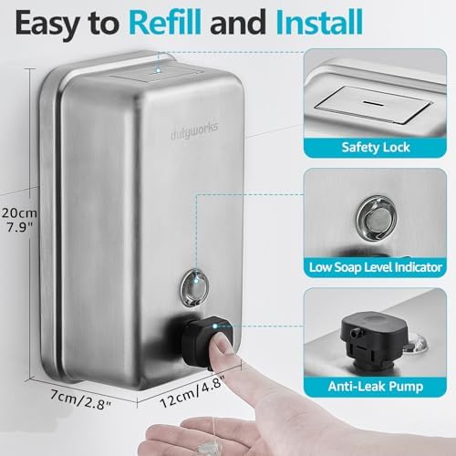 Commercial Soap Dispenser Wall Mount, 1100 mL, Silver