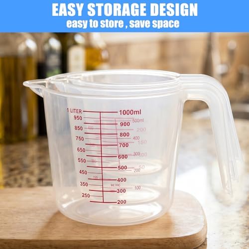 DTDNZKN 3 Pack Measuring Cups, 250ml (1-Cup), 500ml (2-Cup) &1000ml