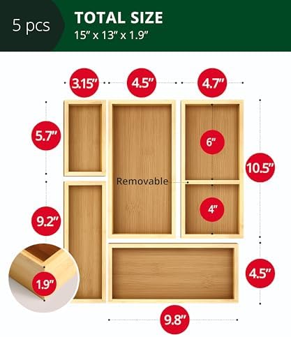 ROYAL CRAFT WOOD 5-Piece Bamboo Drawer Organizer Set – Multi-Use
