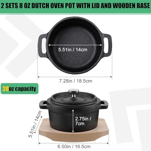 2 Sets 20 oz Cast Iron Dutch Oven Pots with Lids