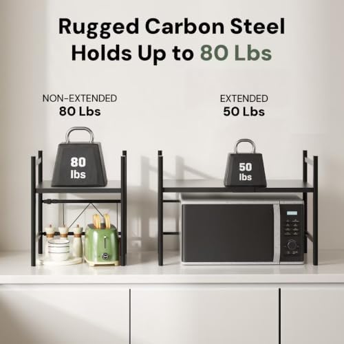Microwave Shelf, Expandable 2-Tier Countertop Stand, Black