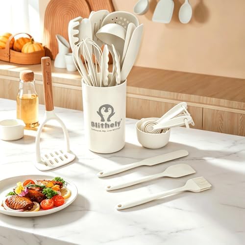 Large Silicone Kitchen Utensils Set with Holder, 25Pcs Cooking Utensil