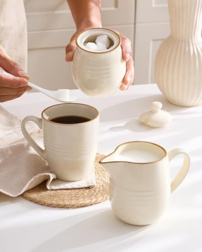 famiware 10oz Sugar Bowl & 13oz Creamer Set, Coffee Serving, Vanilla