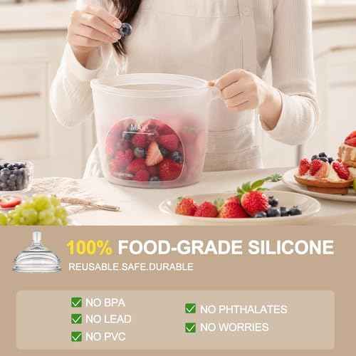 Silicone Reusable Food Storage Bags 6 Pack,Reusable Freezer Bags,Stand