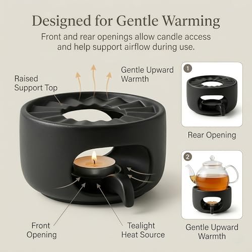 Ceramic Teapot Warmer with Removable Candle Spoon, Tea Pot Warmer Base