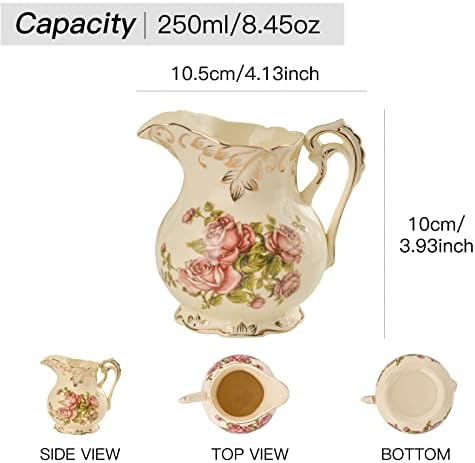 YOLIFE Ceramic Sugar and Creamer Set, Vintage Sugar Bowl (Pink Rose)