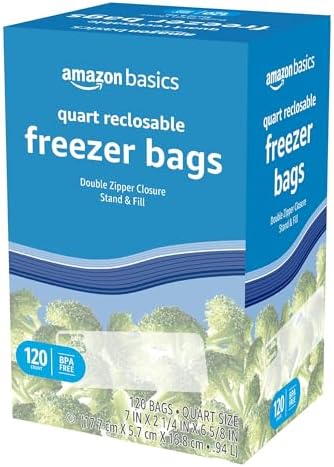 Amazon Basics Quart Freezer Storage Bags, 120 Count