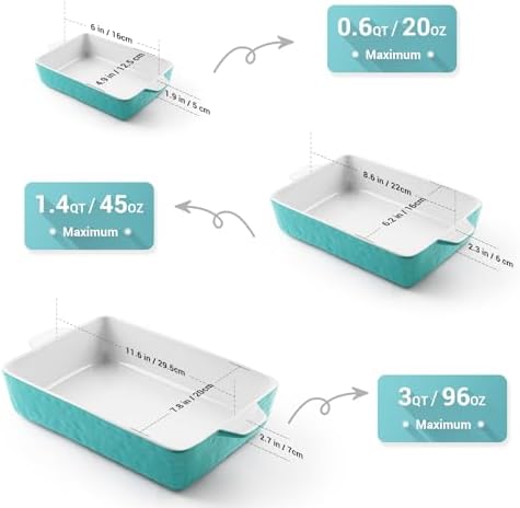 Baking Dish Set of 3 Nonstick Bakeware Set with Handles, Aquamarine
