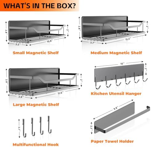 Magnetic Shelves for Refrigerator, 5 Pack, Gray
