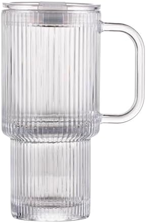 15oz Glass Cup With Lid And Straw, Reusable Iced Coffee Cup, Suitable