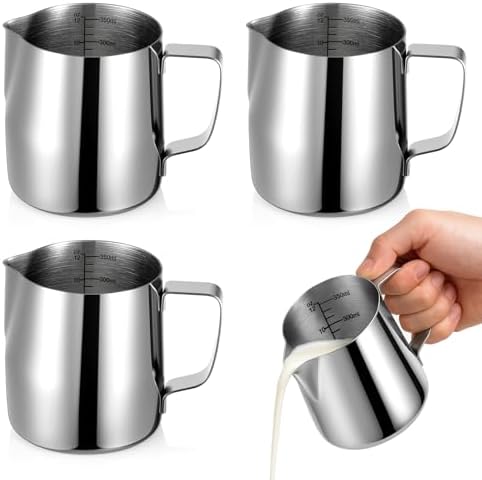 4 Pcs Milk Frothing Pitchers, 12 Oz 304 Stainless Steel Espresso
