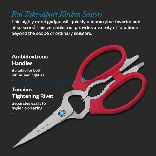 Messermeister 8-Inch Take-Apart Kitchen Scissors, Red - Includes