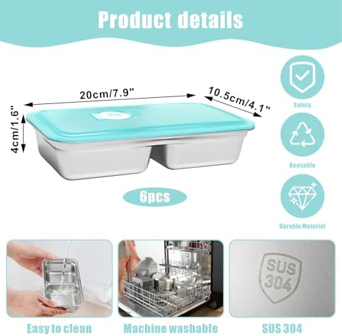 6 PCS Stainless Steel Snack Containers with Leakproof Lids, 30oz