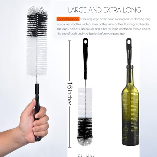 ALINK 3-Pack Long Black Bottle Cleaning Brush for Narrow Neck