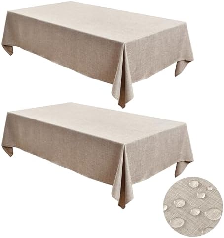 Fitable 2 Pack Linen Textured Rectangle Tablecloths, 52 x 70 Inch