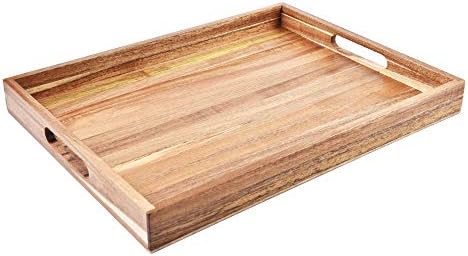 Acacia Wood Serving Tray with Handles (17 Inches) – Decorative Serving