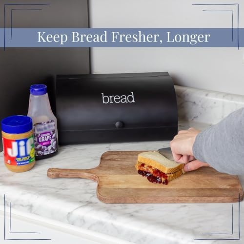 AuldHome Design Farmhouse Black Bread Box; Retro Vintage Style Enamel Countertop Bread Bin