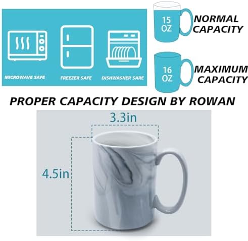 Coffee Mugs Set of 4,16 OZ Large Tea Cups, Grey Marble Ceramic Cup