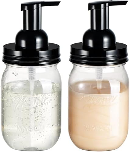Amolliar Plastic Mason Jar Foaming Soap Dispenser with Pump Lid,16OZ