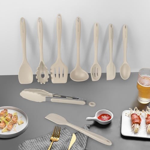 11 Colorful Silicone Kitchen Utensils Set, Khaki