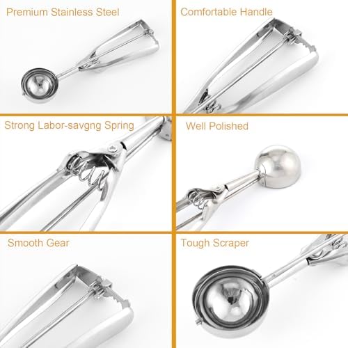 Cookie Scoop Set 3Pcs 18/8 Stainless Steel for Ice Cream & Dough Gift