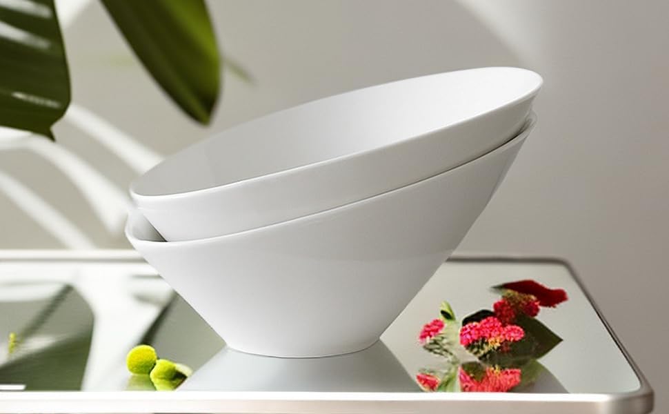 Yesland 24oz White Ceramic Serving Bowls Set of 2, 9.5" Angled Salad