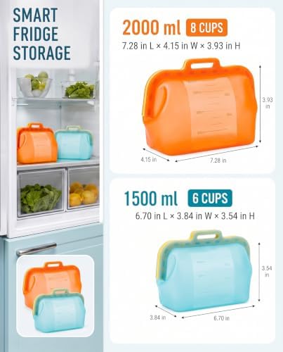 Reusable Silicone Food Storage Bags, No Harsh Smells, 6-Cup / 50 oz
