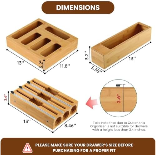 9 in 1 Bamboo Kitchen Drawer Storage Bag Organizer with Cutter