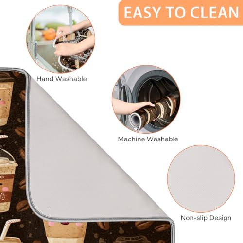 Dish Drying Mats for Kitchen Counter Coffee Beans Cups On Brown