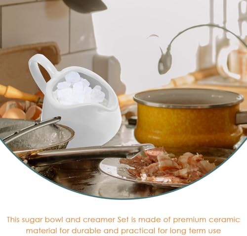 PRETYZOOM Ceramic Sugar Bowl and Cream Pitcher Set with Tray Spoon