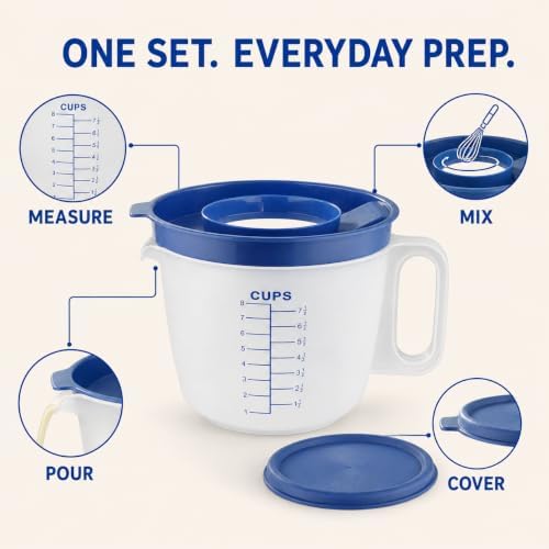 8 Cup Measuring Cup with Splash Guard Lid, BPA-Free Plastic Mixing