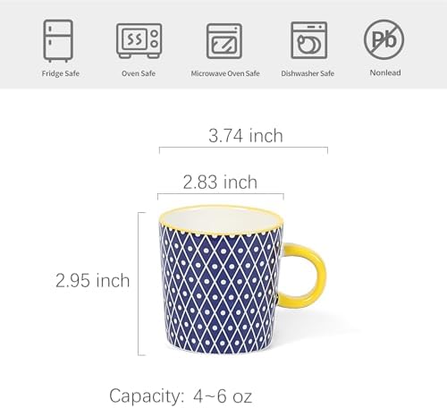 Selamica Ceramic 5 Oz Espresso Cups Set of 4, Assorted Colors