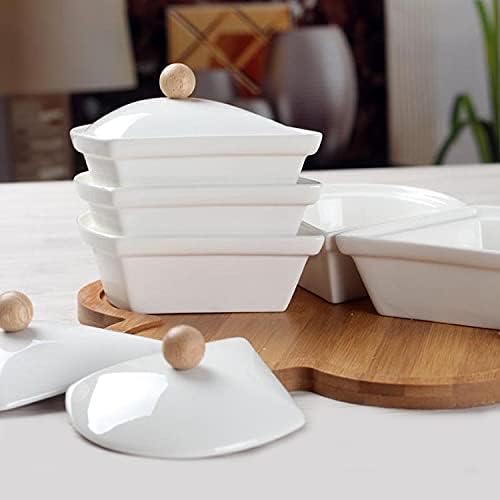 yarlung Ceramic Divided Serving Dishes with Lids and Bamboo Platter, 5 Removable Dipping Bowls Relish Tray Nuts Dishes for Appetizer, Chips, Fruits, Candy, Condiment