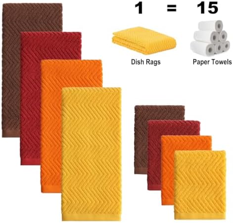 100% Cotton Kitchen Towels and Dishcloths Set, Pack of 8 Super