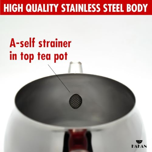 Hakan Stainless Steel 2 L, 67 Oz, Mini Double Bondy Tea Pot Set with