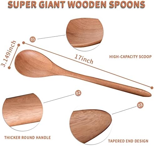 Big Wooden Spoon for Cooking, Large Wood Scoop Utensil, 17-inch