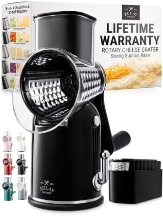 Rotary Cheese Grater, 5-Blade Manual Shredder, Black