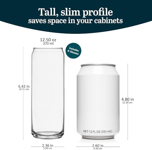 Libbey Classic Slim Beer Can Glasses, 12.5 oz Tall Drinking Glasses