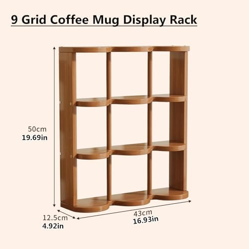 Wooden Coffee Mug Display Rack, Countertop Freestanding Grid Vintage