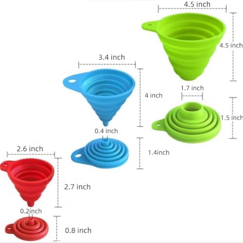 Silicone Collapsible Funnel Set 3 Pack Food Grade Funnels for Filling
