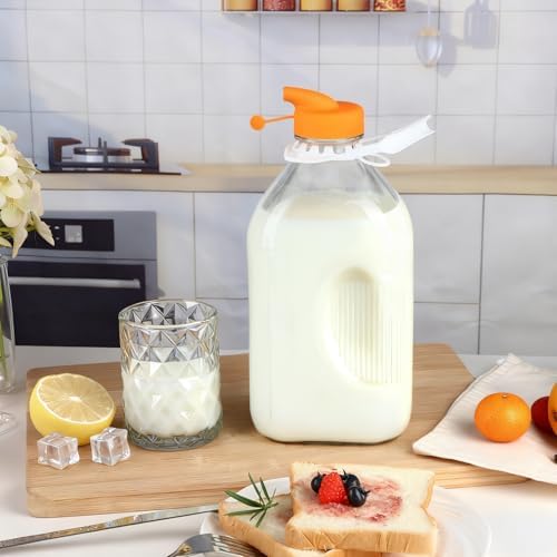 CARBLIN 64 oz Glass Milk Bottle with Lid, 2 Quart Water Pitcher with
