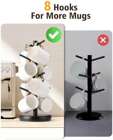 Lorbro Rotating Wooden Coffee Mug Tree, 8 Hooks