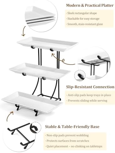 3 Tier Serving Tray Set for Party, Pre-Assembled Charcuterie Boards